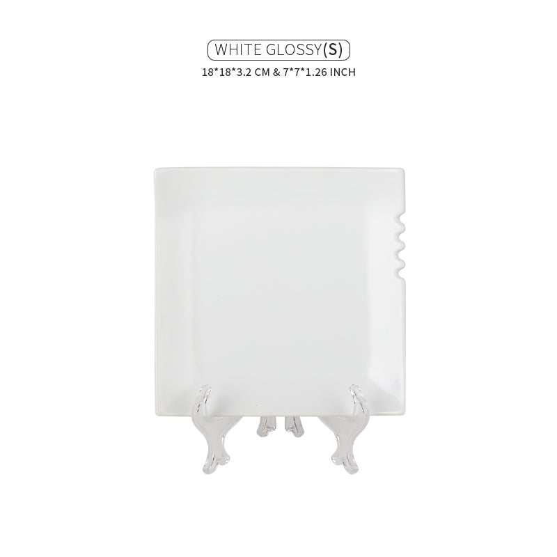 White Square Ceramic Dinner Plate Size Description