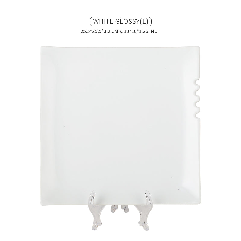 White Square Ceramic Dinner Plate Size Description