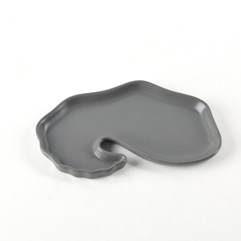 A gray ceramic dessert plate