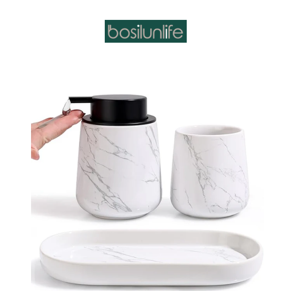 Marble 3-Piece Bathroom Set Sustainable Ceramic