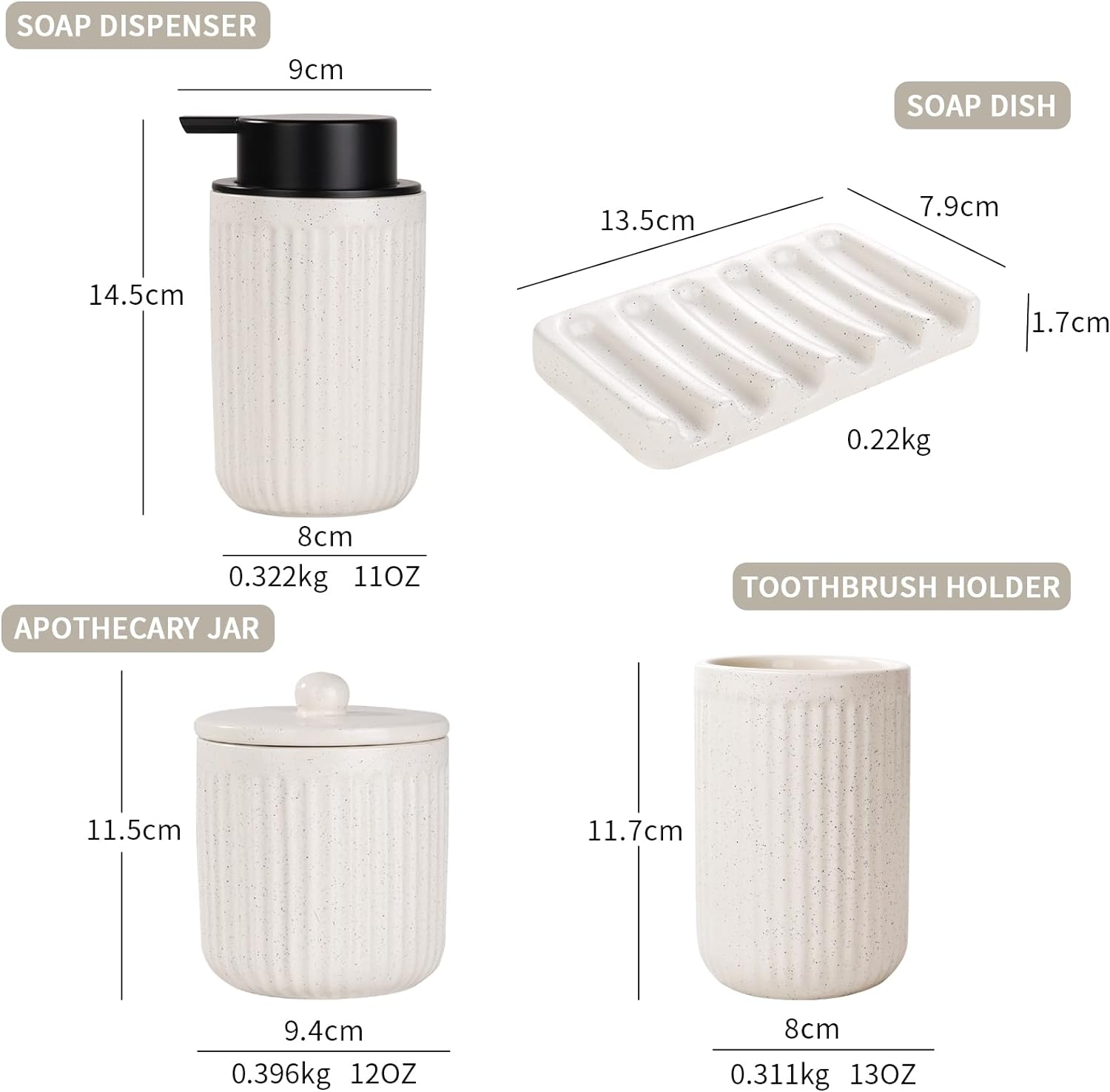 Pockmark 4-Piece Foaming Bathroom Set Sustainable Ceramic