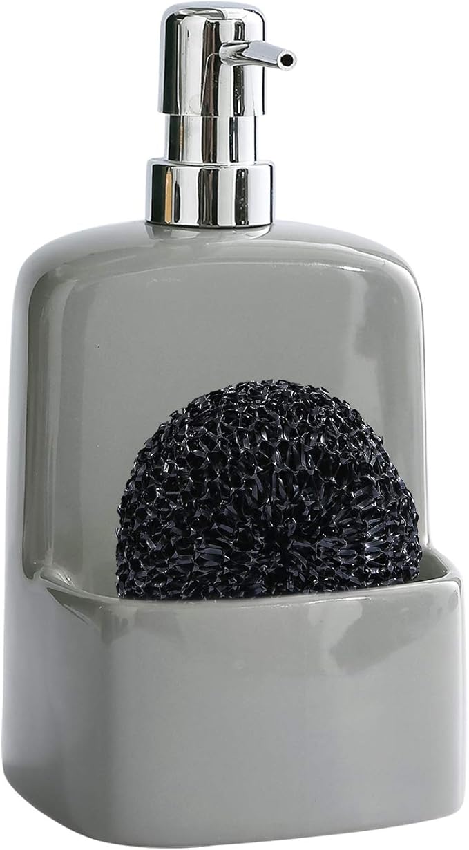 BosilunLife Dish Soap Dispenser - Black Ceramic Kitchen Soap Dispenser with Sponge Holder