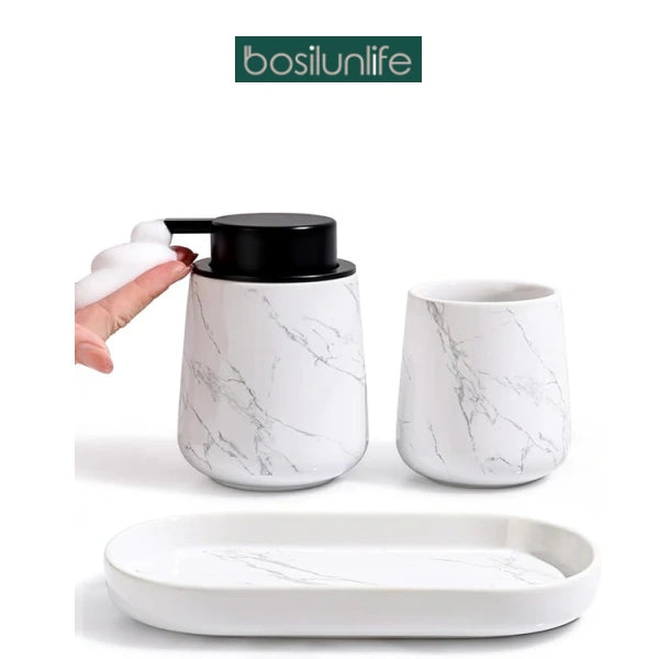 Marble 3-Piece Bathroom Set Sustainable Ceramic