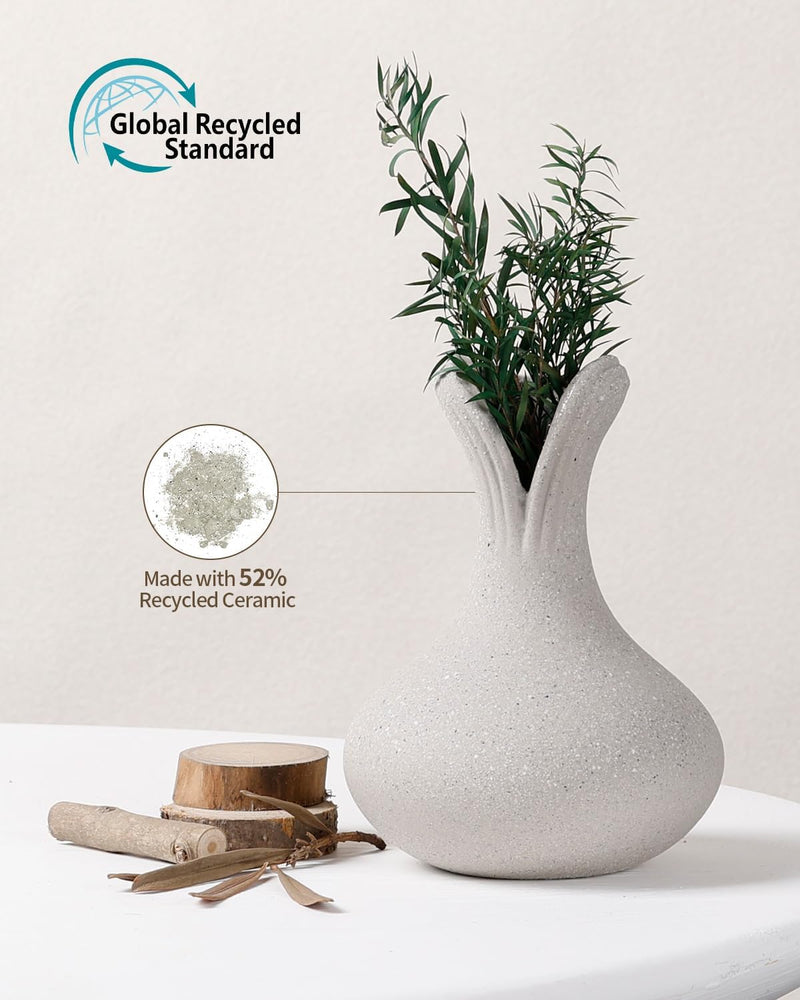 BosilunLife Recycled Clay Ceramic Vase-Light Grey