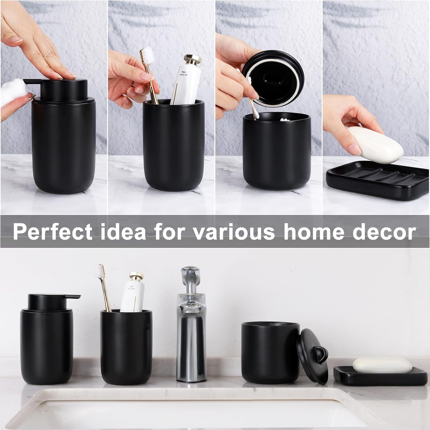 Matte Black 4-Piece Bathroom Set Sustainable Ceramic