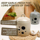 BosilunLife Garlic Keeper for Counter - Ceramic Garlic Storage Container with Lid Beige Garlic Holder Countertop for Kitchen Garlic Jar to Keep Your Garlic Cloves Fresh Longer