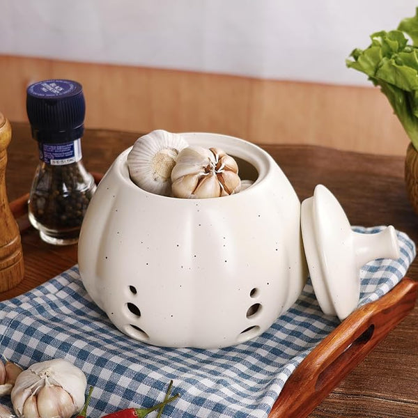 BosilunLife Ceramic Beige Garlic Keeper-Large